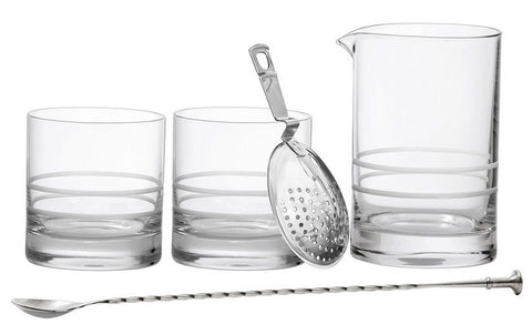 Mixing Set - Julep Strainer, Bar Spoon, 2 Double Old Fashioned Glasses